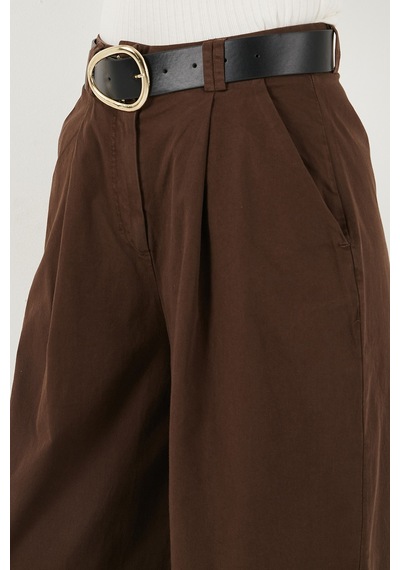 Lela Wide Leg Yüksek Bel Geniş Paça Kemerli Bayan Pantolon 68351223 Kahve