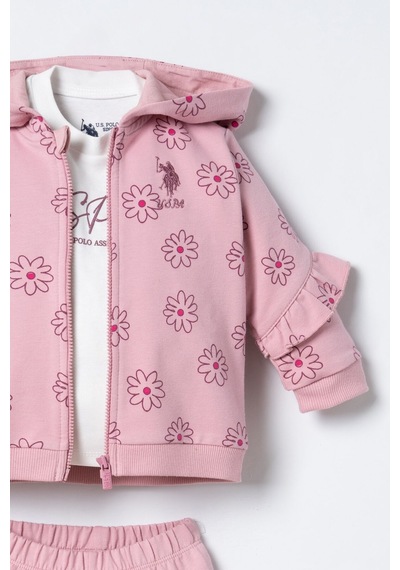 U.S. Polo Assn. Nakışlı Kız Bebek Hırkalı Pembe Uzun Kol Pijama Takım Usb3248-c-v1 Usb3248-c-v1