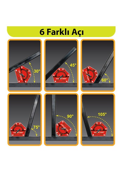 Magnethink Manyetik Kaynak Gönyesi Güçlü Mıknatıslı Aç Kapa Özellikli 6 Açılı Kolay Temizlenebilen Kırmızı 1 Adet