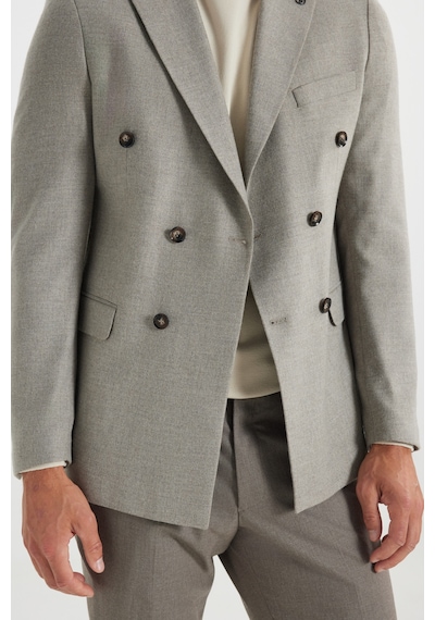 Ac&co Erkek Vızon Yünlü Slim Fit Dar Kesim Kırlangıç Yaka Kapak Cepli Blazer Ceket Vizon