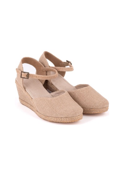 Gerçek Elişi Hasır Rengi Topuğu Açık Keten Espadril Dolgu Topuk Handmade Hasır