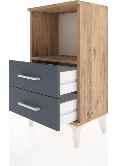 Arges Komodin Tek Raflı 2 Çekmeceli 44x30x80 Çam-antrasit Atlas Çam