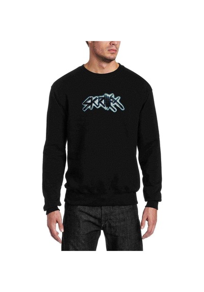 Skrillex 2 Baskılı Siyah Erkek Örme Sweatshirt