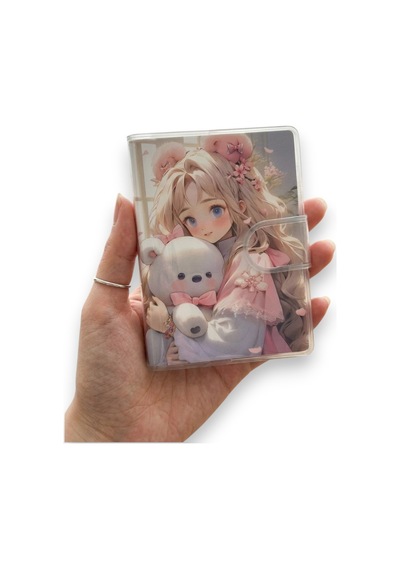 Kawai Kore Kız Ayıcıklı A7 Not Defteri , Çıt Çıtlı Cep Defteri - Pembe