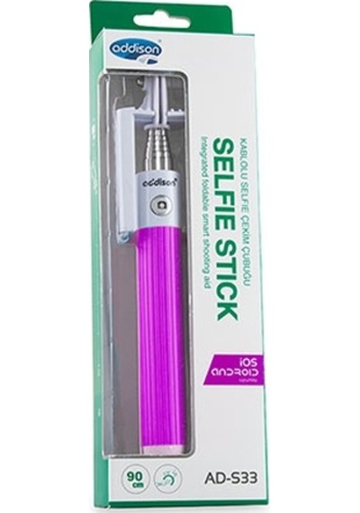 Selfie Çubuğu Kablolu Addison Ad-s33 Pembe Çok Renkli