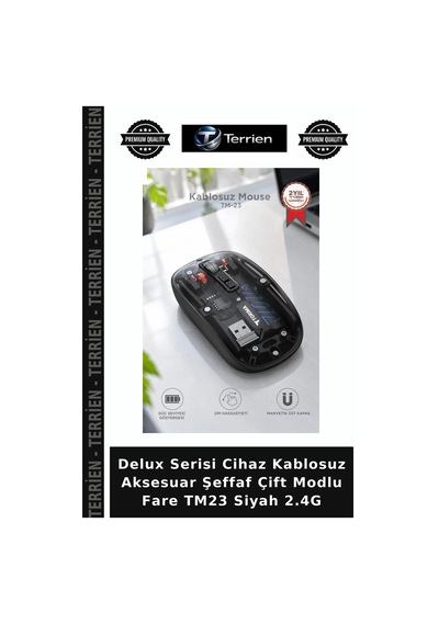 Delux Serisi Cihaz Kablosuz Aksesuar Şeffaf Çift Modlu Fare Tm23 Siyah 2.4g
