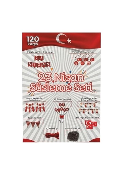 23 Nisan Süsleme Seti, 120 Parça, Zikzak Banner, Flama, Sarkıt Tavan Süsü, Kapı Ve Pencere Süsü, Okul Sınıf Dekorasyon Paketi