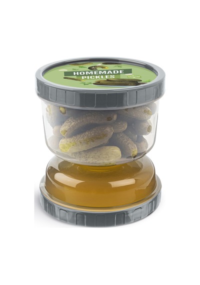 Kum Saati Zeytin & Turşu Saklama Kabı Süzgeçli Şeffaf - Çevir Sakla & Çevir Ye Koyu Gri