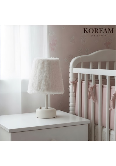 Beyaz Peluş Pilli Masa & Gece Lambası Çok Renkli