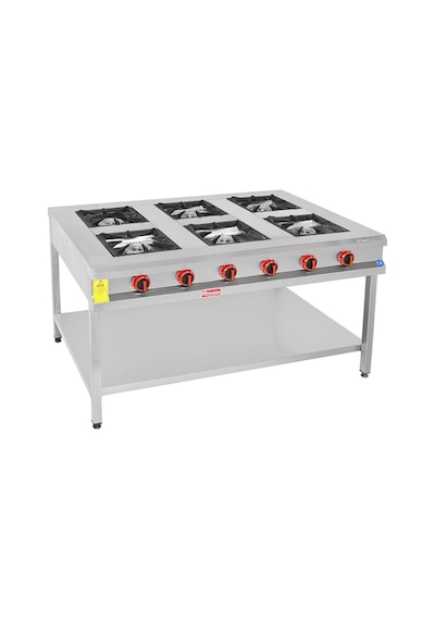 Himaksan Endüstriyel 150 X 100 Cm Doğalgazlı Taban Raflı 6 Gözlü Ocak