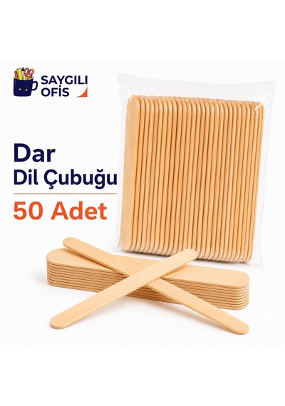 Saygılıofis Renkli 50 Adet Dil Çubuğu Ahşap Dar Küçük Abeslang Dondurma Dil Basma Çubuk 50'li