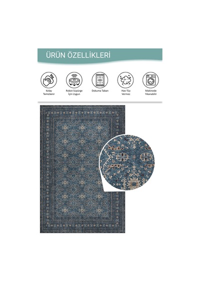 Artloop Relic Lacivert Vintage Dokulu Geleneksel Desenli Dokuma Tabanlı Şönil Halı Al 478