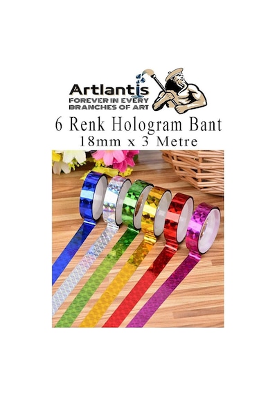 Renkli Hologram Bant 6 Renk 12 Adet 18mm X 3 Metre Yaldızlı Metalik Desenli Fosforlu Hologram Bant Hobi Tasarım 12 Adet