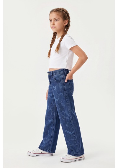 Joy Kids Kız Çocuk Lazer Baskılı Kot Pantolon 6-9yaş Mavi Kot Mavi