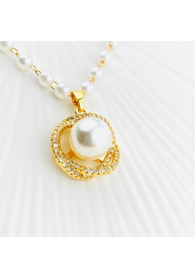 İnci Kolye İnci Ve Zirkon Detaylı Kadın Kolye Gold 45cm Altın - Beyaz