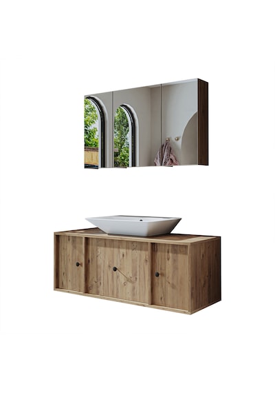Lavabolu Mat Mdf 120 Cm Çekmeceli Dolap + Aynalı Dolap Atlantik Atlantik Çam Lavabolu Mat Mdf 120 Cm Çekmeceli Dolap + Aynalı Dolap Atlantik Atlantik Çam