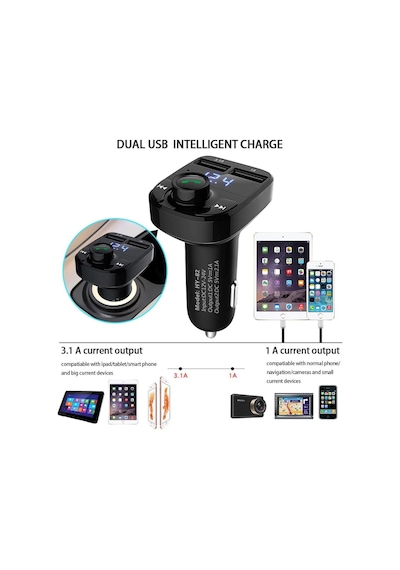 Araç Fm Transmitter Bluetooth Usb Mp3 Sd Kart Çakmaklık Girişli