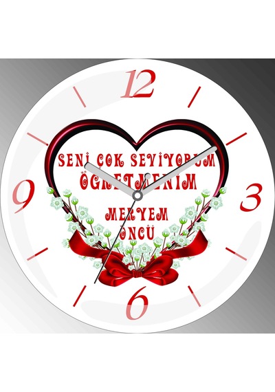 Kişiye Özel Seni Seviyorum Öğretmenim Çap 30cm Sessiz Akar Bombeli Gerçek Cam Duvar Saati Çok Renkli
