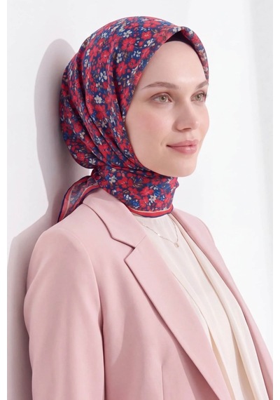 Silk Home Mini Floral Desen Soft Pamuk Eşarp Lacivert