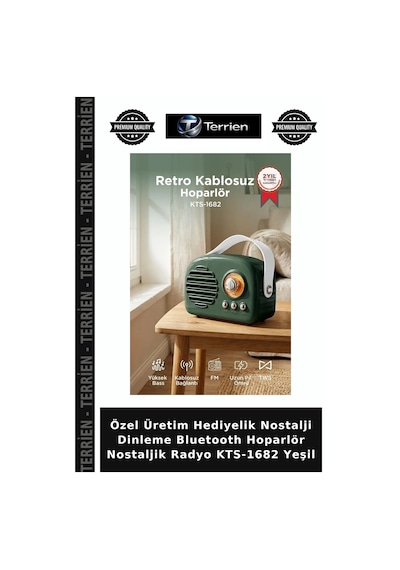 Özel Üretim Hediyelik Nostalji Dinleme Bluetooth Hoparlör Nostaljik Radyo Kts-1682 Yeşil