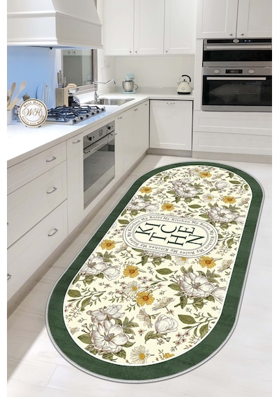West Home Makinede Yıkanabilir Kaymaz Taban Leke Tutmaz Yeşil Mutfak Halısı Mutfak Yolluk Ve Balkon Halısı Wh 598 Yeşilm