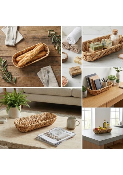 Lexroo Hasır Oval Ekmek Sepeti Ve Çok Amaçlı Düzenleyici, 28x6 Cm Doğal Örme Sunum Tabağı Çok Renkli
