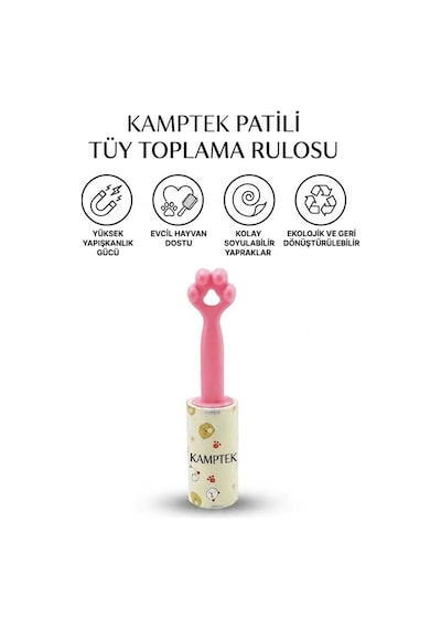 Kamptek Patili Kedi Köpek Tüy Toplama Rulosu - Yüksek Yapışkanlı Evcil Hayvan Tüy Temizleyici Roller + Kolay Soyulabilir Yapraklar 120 Yaprak 2 Adet