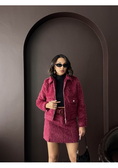 Verymoda Suni Kürk Görünümlü Kadın Ceket Bordo