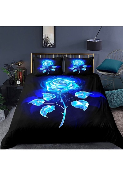Neon Rose Çift Kişilik 4 Parça Pamuk Saten Nevresim Takımı Açık Mavi