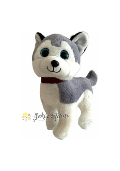 Sevimli Ayakta Duran Havlayan Peluş Sibirya Kurt Köpek 20 Cm Sesli Husky Köpek Gri