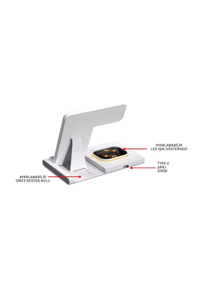 Magsafe Uyumlu 4'ü 1 Arada Iphone+applewatch+airpods Led Katlanabilir Kablosuz Hızlı Şarj Standı A80