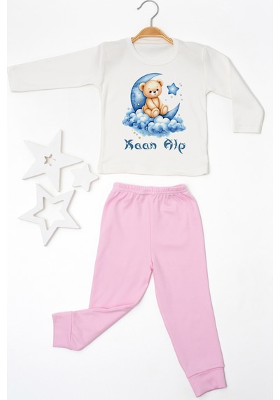 Pia Baby İsme Özel Erkek Çocuk 2 Adet Pijama Takımı %100 Pamuk Penye İsim Baskılı Kişiye Özel Kreş Pijaması Hediye Seti 10707p15pi Krem