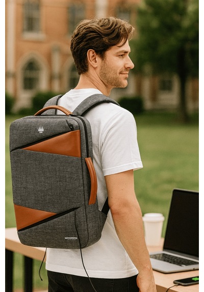 Watchofroyal Smartpack Duo Usb & Type-c Girişli Laptop El Ve Sırt Çantası Gri