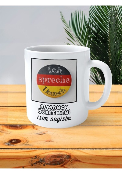 Almanca Öğretmeni Baskılı Kupa Bardak İsimli Kişiye Özel Daire Speche Çok Renkli