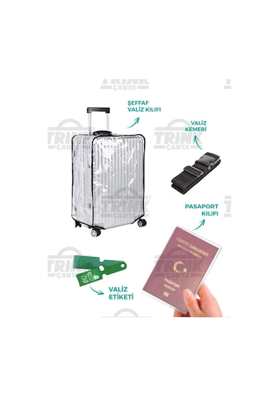 Trink Çanta Şeffaf Valiz Kılıfı Seti Valiz Kılıfı-valiz Kemeri-valiz Etiketi-pasaport Kılıfı Şeffaf