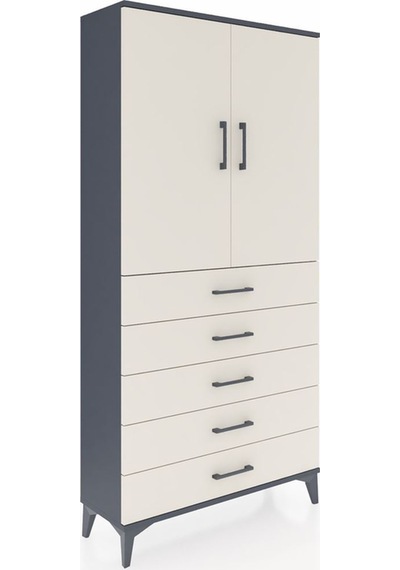 Arges Dolap 3 Raflı 5 Çekmeceli 2 Kapaklı 88x30x182 Antrasit-... Antrasit
