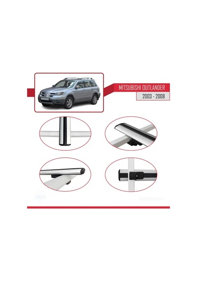 Mitsubishi Outlander 2003-2008 Arası İle Uyumlu Basic Model Ara Atkı Tavan Barı Gri 3 Adet