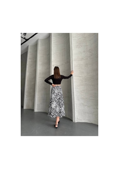 Asur Boutique Asur Butik Kadın Saten Beli Lastikli Etek Beyaz