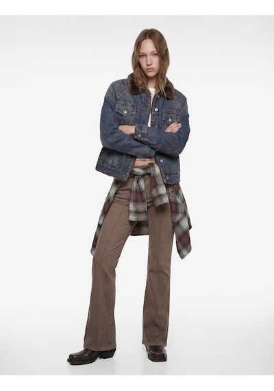 Koton Slim Fit Normal Bel Cep Detaylı Nervürlü İspanyol Paça Pantolon - Flare Jeans Kahverengi 6wal40064mw Kahve