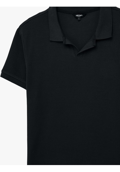 Koton Regular Fit Kısa Kollu Pamuklu Fitilli Polo Yaka Tişört Siyah 6sam10069mk