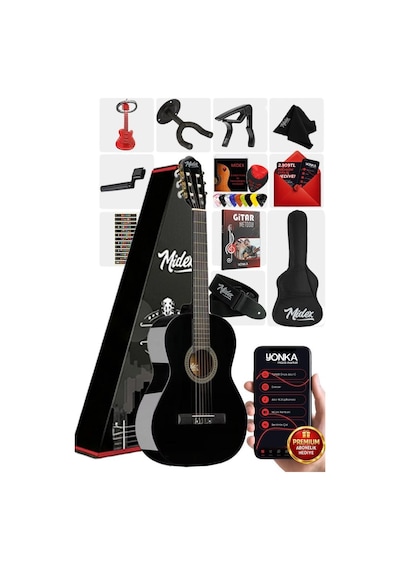 Midex CG-36BK-PAK Kaliteli 36 İnç 3/4 Juniur Çocuk Gitarı 8-12 Yaş Arası (Çanta Tuner Askı Pena Metod)