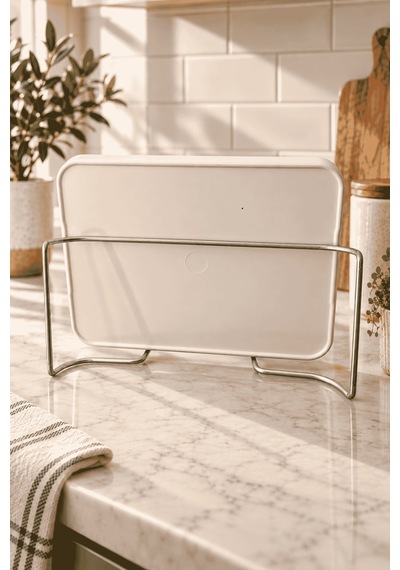 Parlak Silver Metal Tepsi Standı Tezgah Üstü Tepsi Düzenleyici Ve Tepsi Tutucu Stand Gümüş