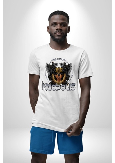 Neopolis Rottweiler Viking Unisex Unisex Beyaz Organik Baskılı T-shirt Penye Yüksek Kalite Beyaz