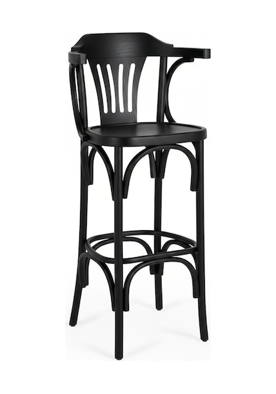 Thonet Kolçaklı Ahşap Bar Sandalyesi Siyah