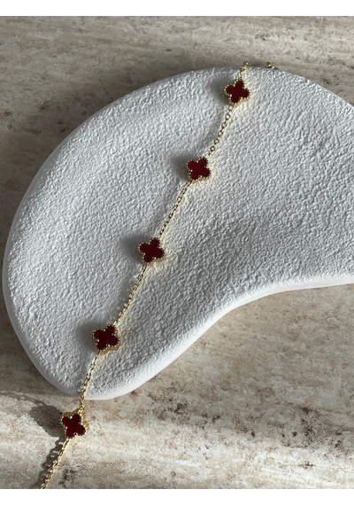 Çelik Mini Gold Bordo Cleef Bileklik Altın - Gümüş
