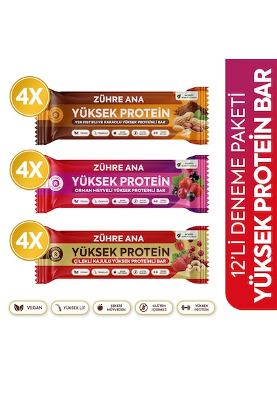 Yüksek Proteinli Meyve Bar Deneme Paketi 40 Gr X 12 Adet 3 Çeşit