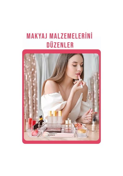 10'lu Çok Amaçlı Çekmece İçi Düzenleyici Set Şeffaf Organizer Makyaj Takı Organizeri Şeffaf