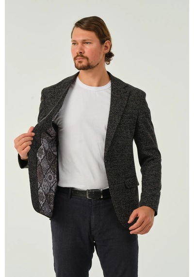 Bonesti Erkek Slim Fit Blazer Ceket Siyah Desenli