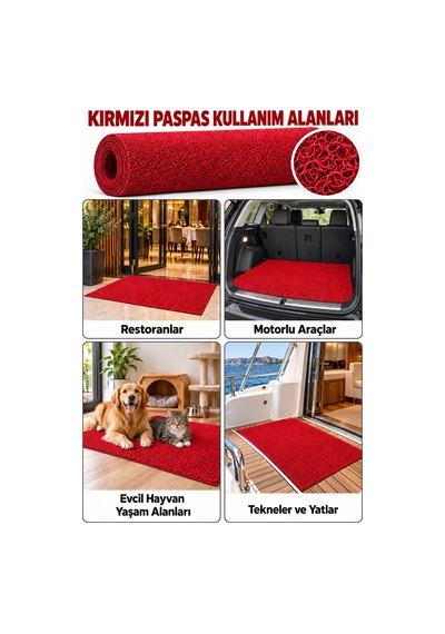Hortumtech Kıvırcık Paspas Kir Tutucu Pvc Kapı Önü İç Dış Mekan Eko 12 Mm - Kırmızı 100 X 200 Cm