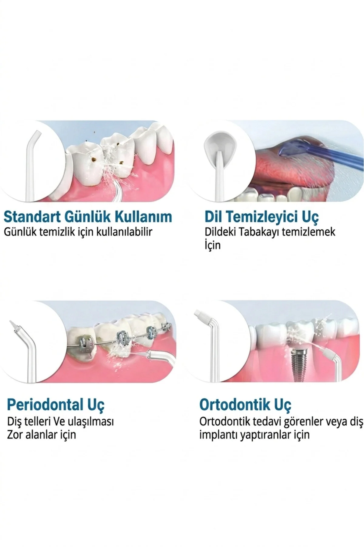 Whirtz Taşınabilir Ağız Duşu Yedek Başlık Dil Temizleyici Uç - 2 Adet